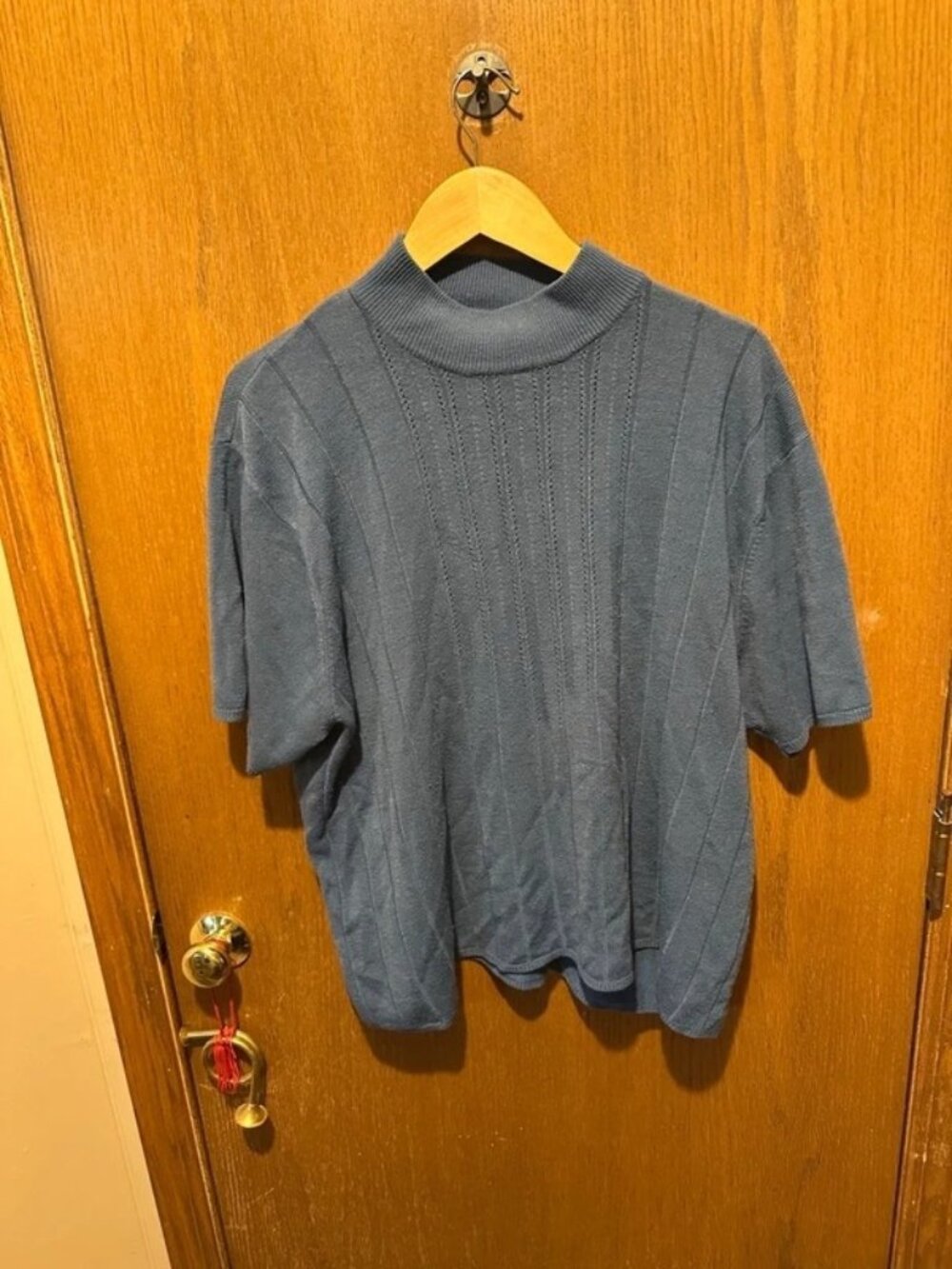 Vintage Maggie McNaughton 2X Blue Mock Neck Ribbed Knit Sweater Top Plus Size
